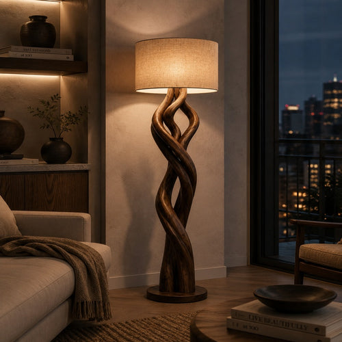 Elegant wooden lamp showcasing natural craftsmanship and warm lighting, perfect for classic interior decor