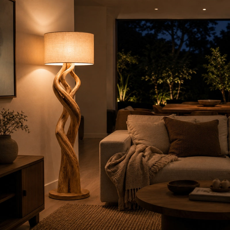Elegant wooden lamp showcasing natural craftsmanship and warm lighting, perfect for classic interior decor