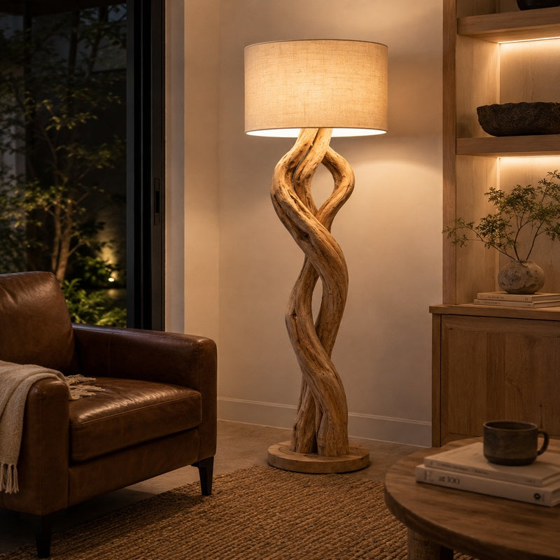 Elegant wooden lamp showcasing natural craftsmanship and warm lighting, perfect for classic interior decor